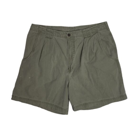 VINTAGE 70s Woolrich gorp‎ army green pleat front utility shorts 35
